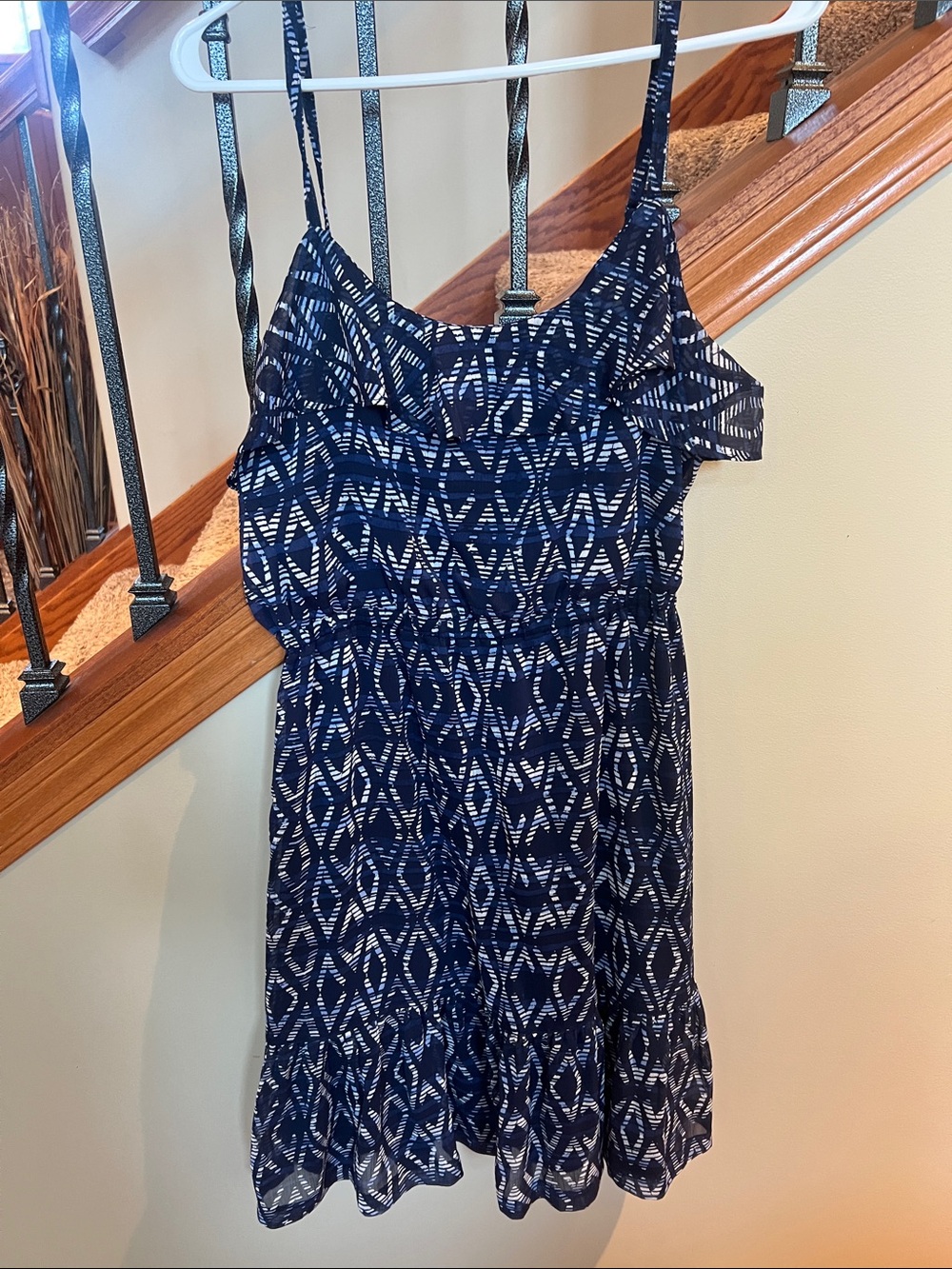 GAP Navy and White Patterned Spaghetti Strap Mini Dress